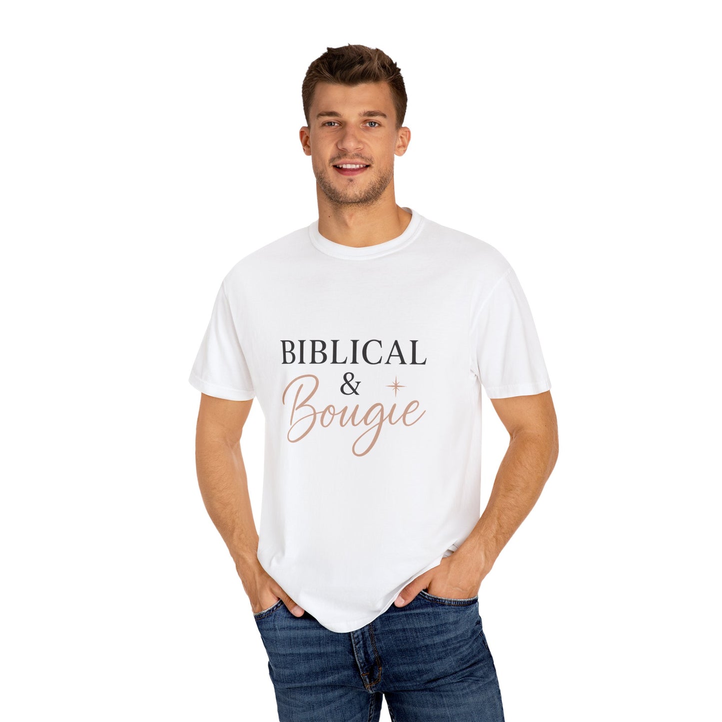 "Biblical & Bougie" Unisex T-Shirt – Black Lettering Faith-Based Tee for Stylish Christian Queens