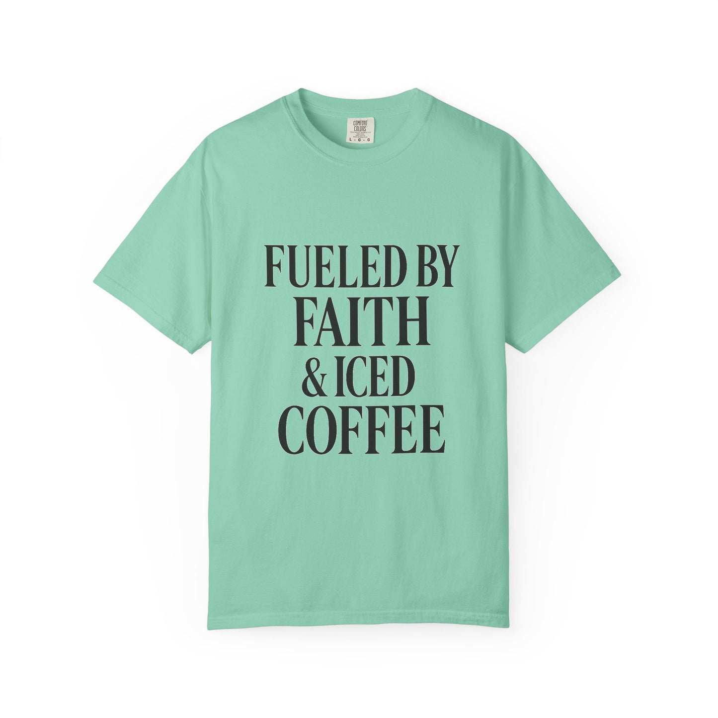 I Run on Faith & Iced Coffee Tee – Round‑Neck Unisex Shirt • Caffeine + Conviction
