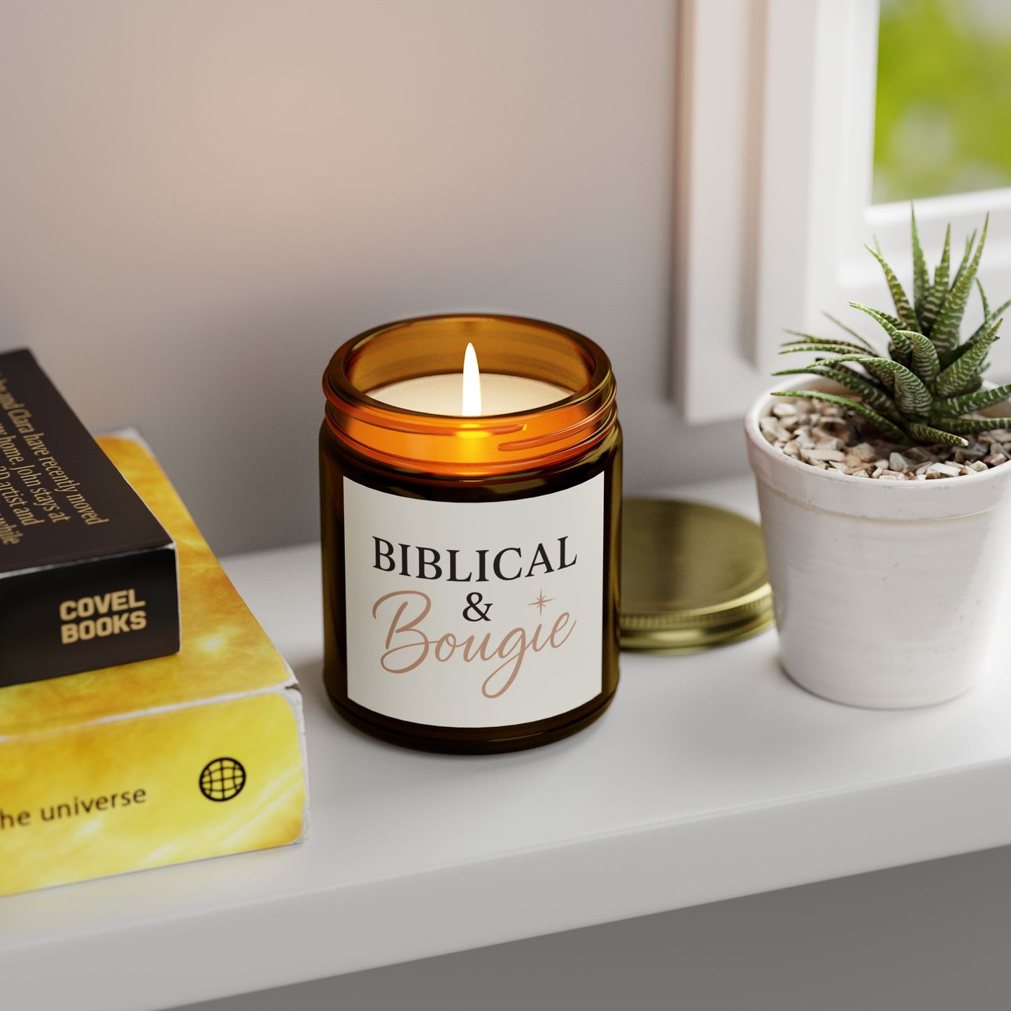 "Biblical & Bougie" Scented Candle – Luxe Faith-Inspired Home Decor with Black Lettering