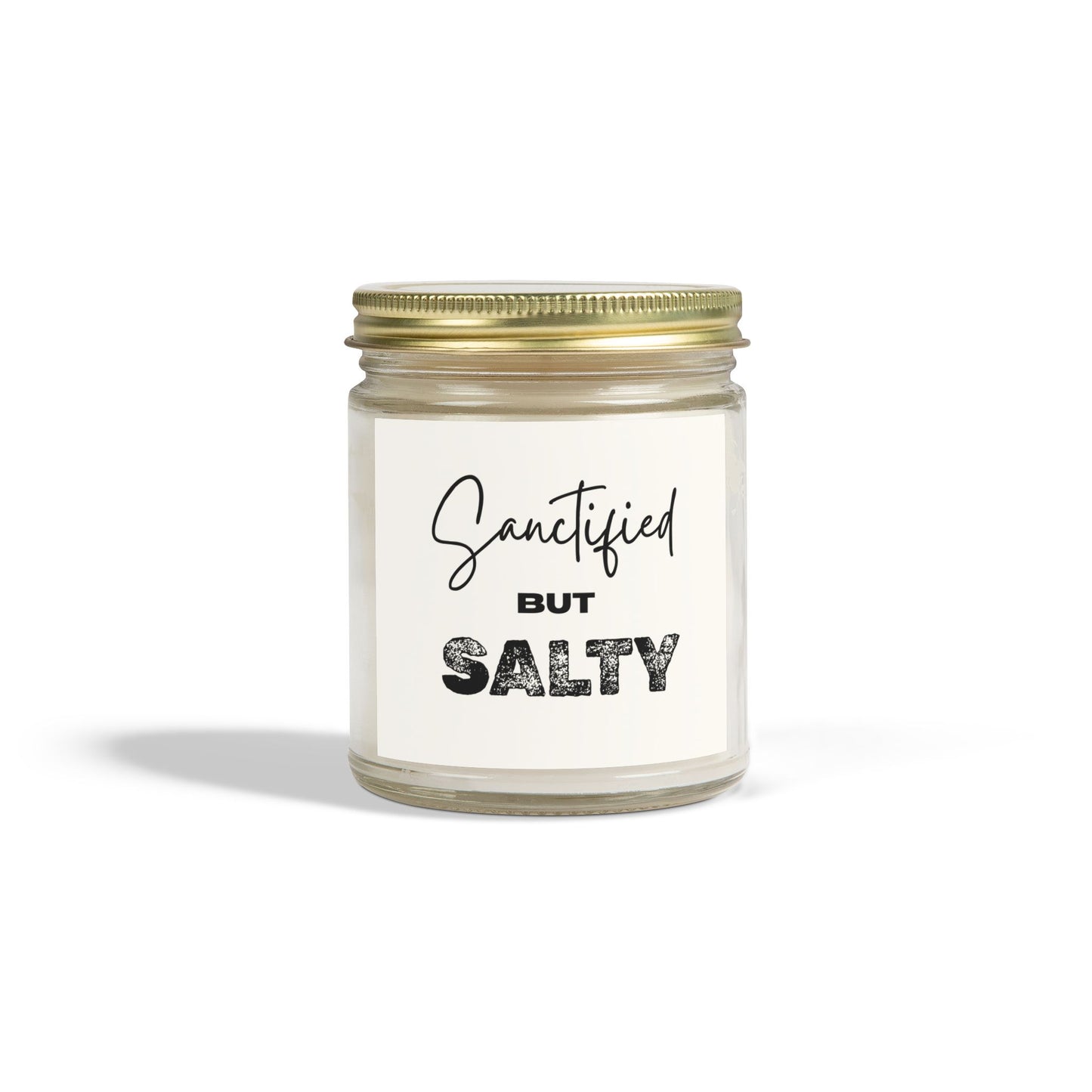 "Sanctified but Salty" Scented Candle – 4oz Coconut Apricot Wax, Funny Christian Gift, Faith-Based Home Decor with Attitude