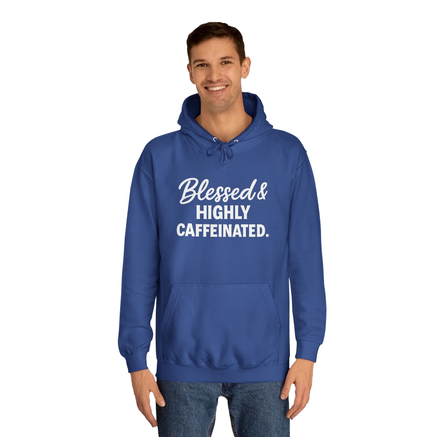 Blessed & Highly Caffeinated Unisex Hoodie – Christian Coffee Lover's Cozy Faith Sweatshirt (White Lettering)