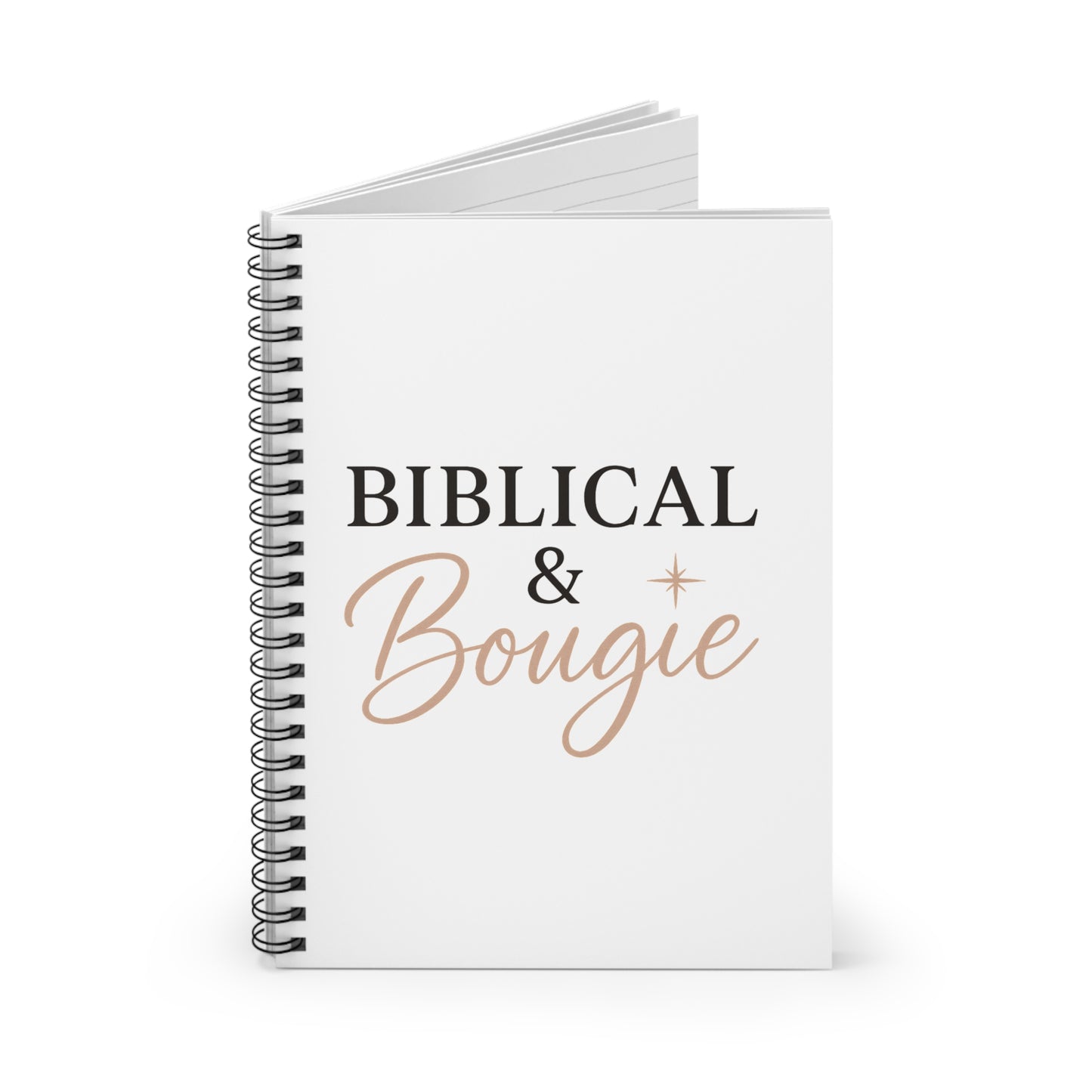 "Biblical & Bougie" Spiral Notebook – Black Lettering Christian Journal for Faith-Filled Glam Queens