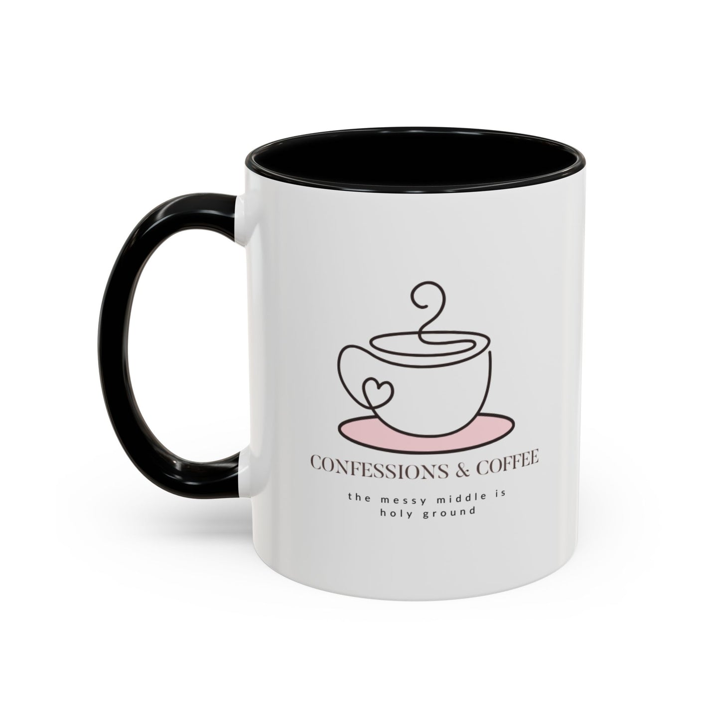 Confessions & Coffee Accent Mug - Inspirational Quote Coffee Cup for Cozy Mornings, Gift for Coffee Lovers, Home Decor