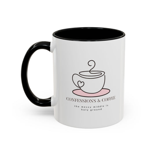 Confessions & Coffee Accent Mug - Inspirational Quote Coffee Cup for Cozy Mornings, Gift for Coffee Lovers, Home Decor