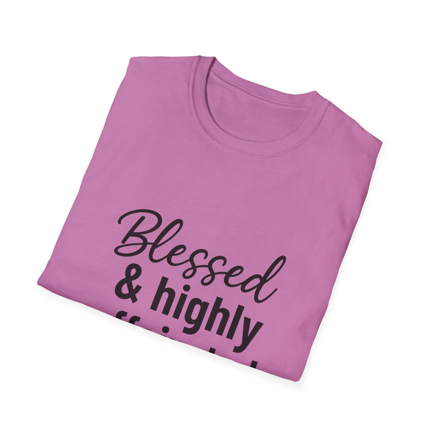 Blessed & Highly Caffeinated T-Shirt – Funny Christian Coffee Lover Tee with Black Lettering