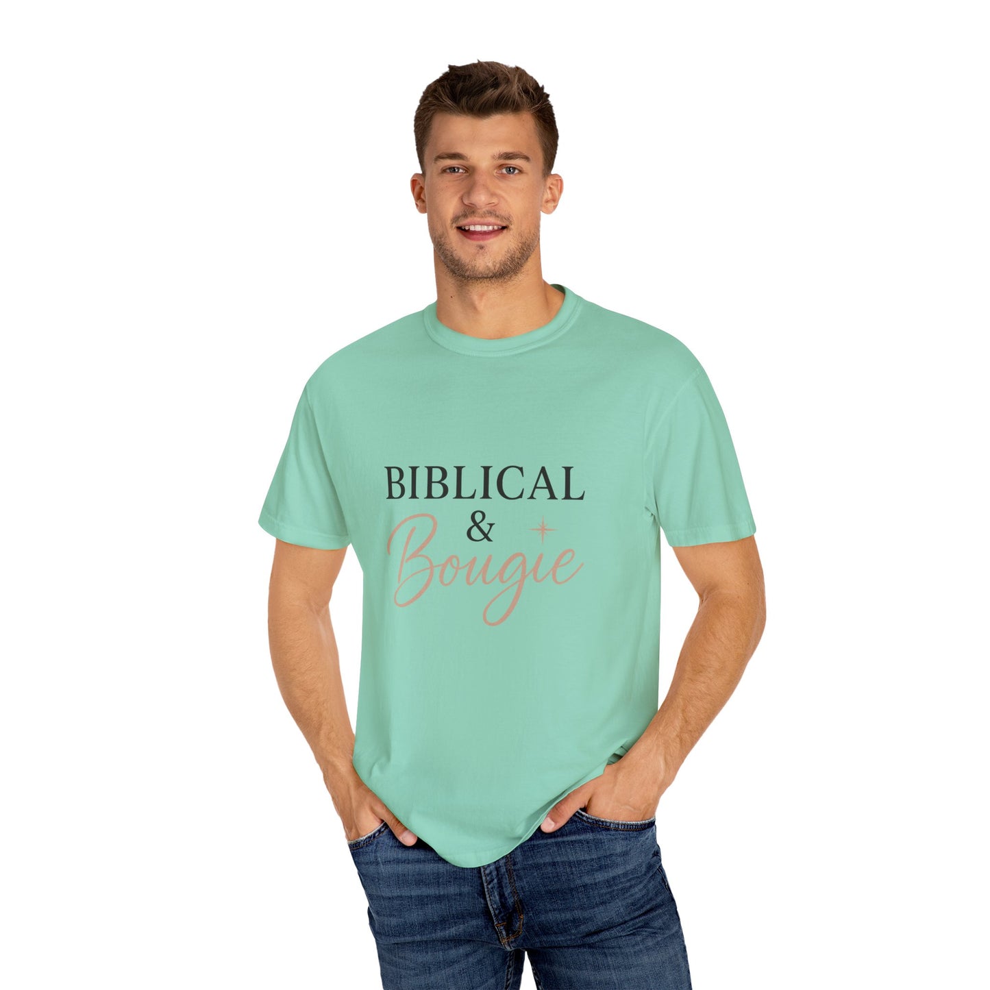 "Biblical & Bougie" Unisex T-Shirt – Black Lettering Faith-Based Tee for Stylish Christian Queens