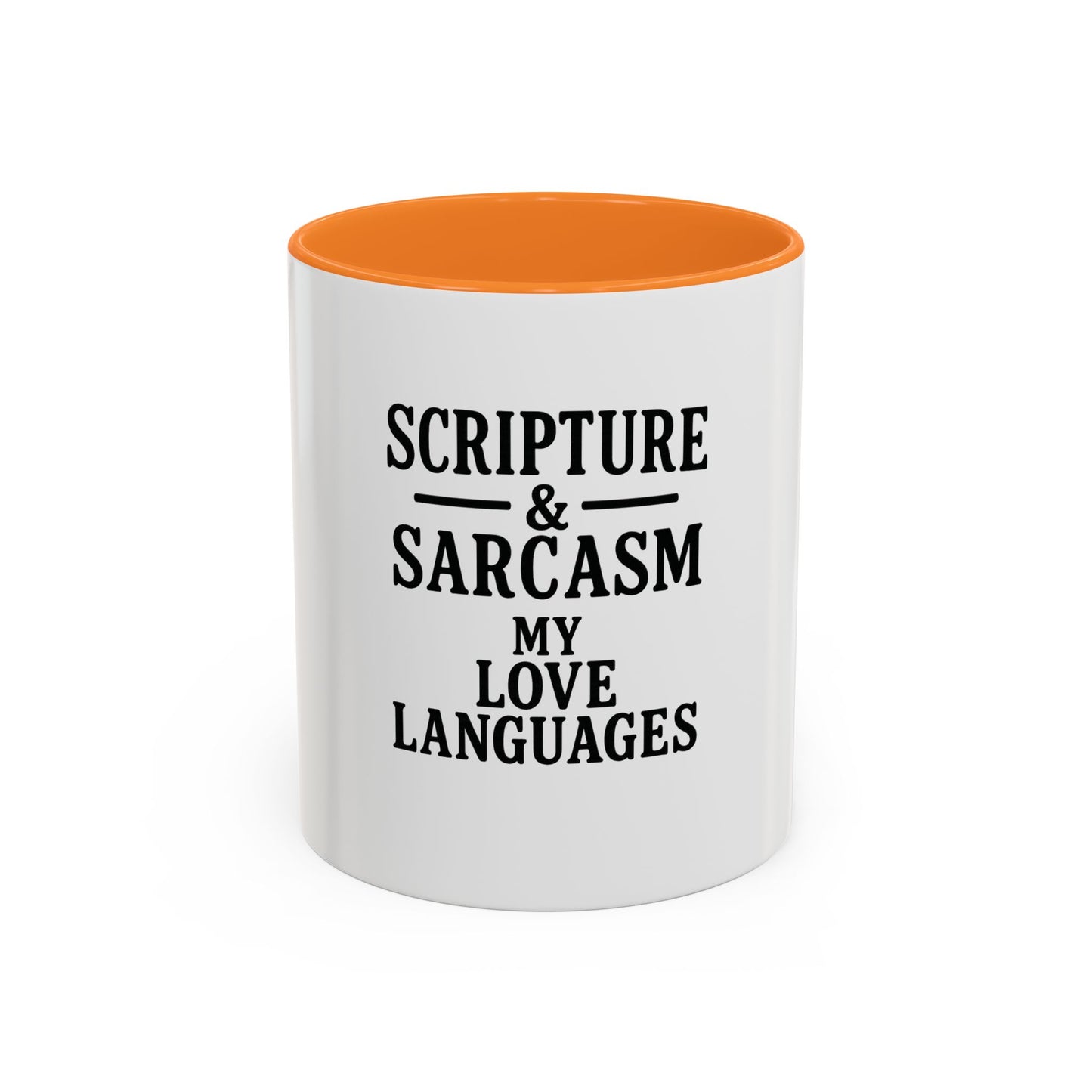 Scripture & Sarcasm. My Love Languages™ Coffee Mug – Funny Christian Gift for Women, Friends & Bible Study