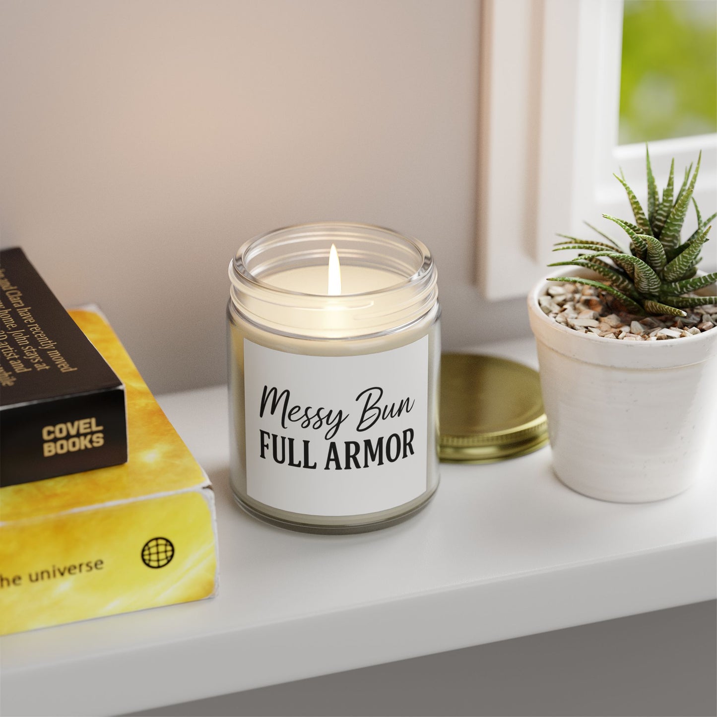 "Messy Bun. Full Armor." Scented Candle – Faith-Filled Aromatherapy for Fierce, God-Loving Women