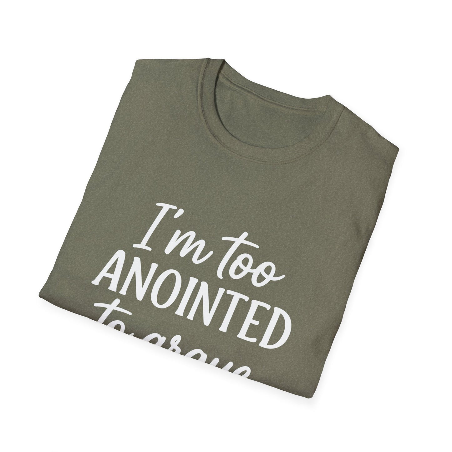 “I’m Too Anointed To Argue” V-Neck Tee – Faith-Fueled Sass in White Lettering | Unisex Christian Apparel
