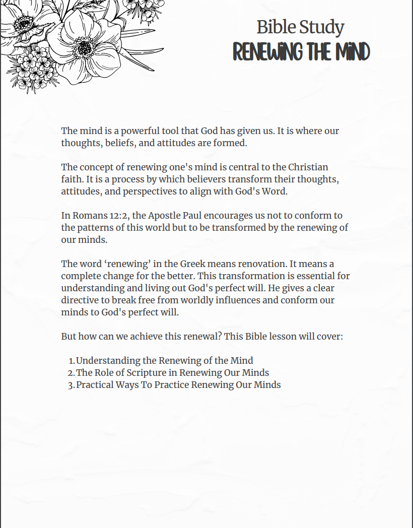 Renewing the Mind Bible Study with Bonus Scripture Cards and Scripture Matrix