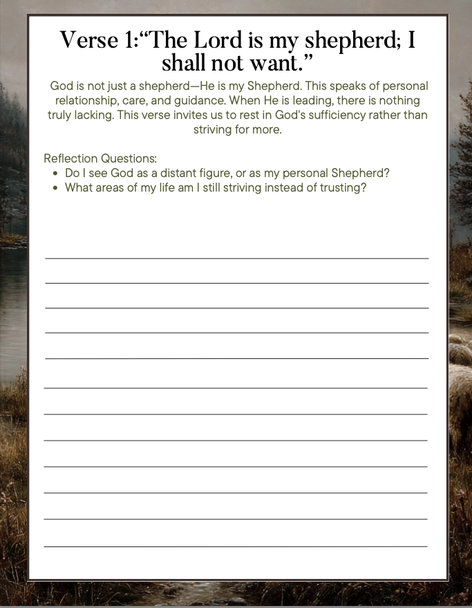 Psalm 23 Devotional Breakdown: A Prayer of Trust and Provision | 7-Day Guided Bible Study & Prayer Journal