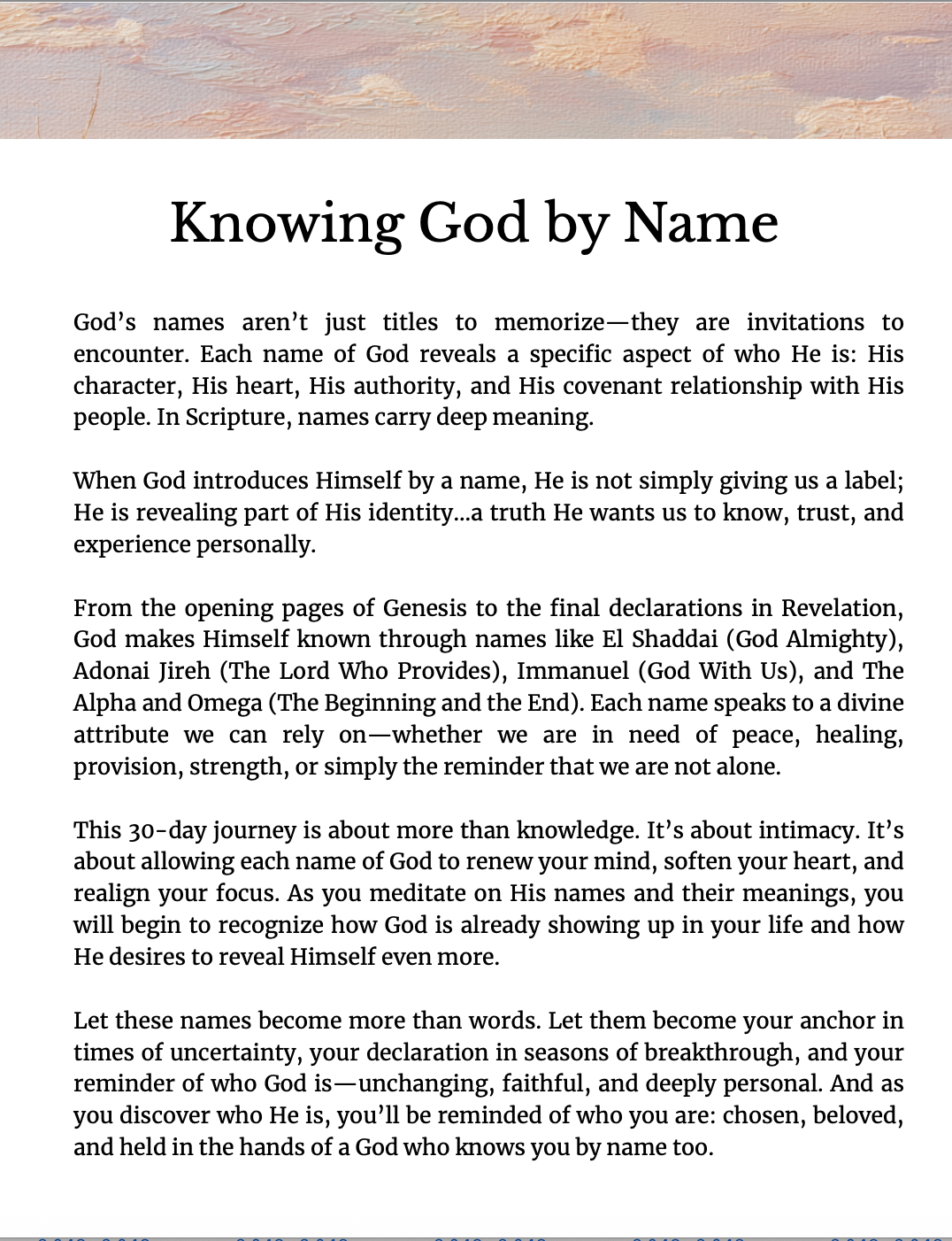 The Names of God: 30 Names, 30 Days, 30 Promises – A Devotional Journal