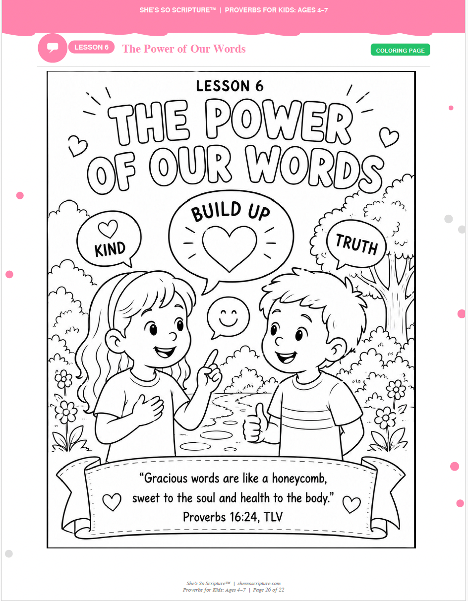 Proverbs for Kids: Ages 4–7 | 6-Lesson Family Curriculum with Coloring Pages, Hebrew Word Studies & Memory Verse Activities